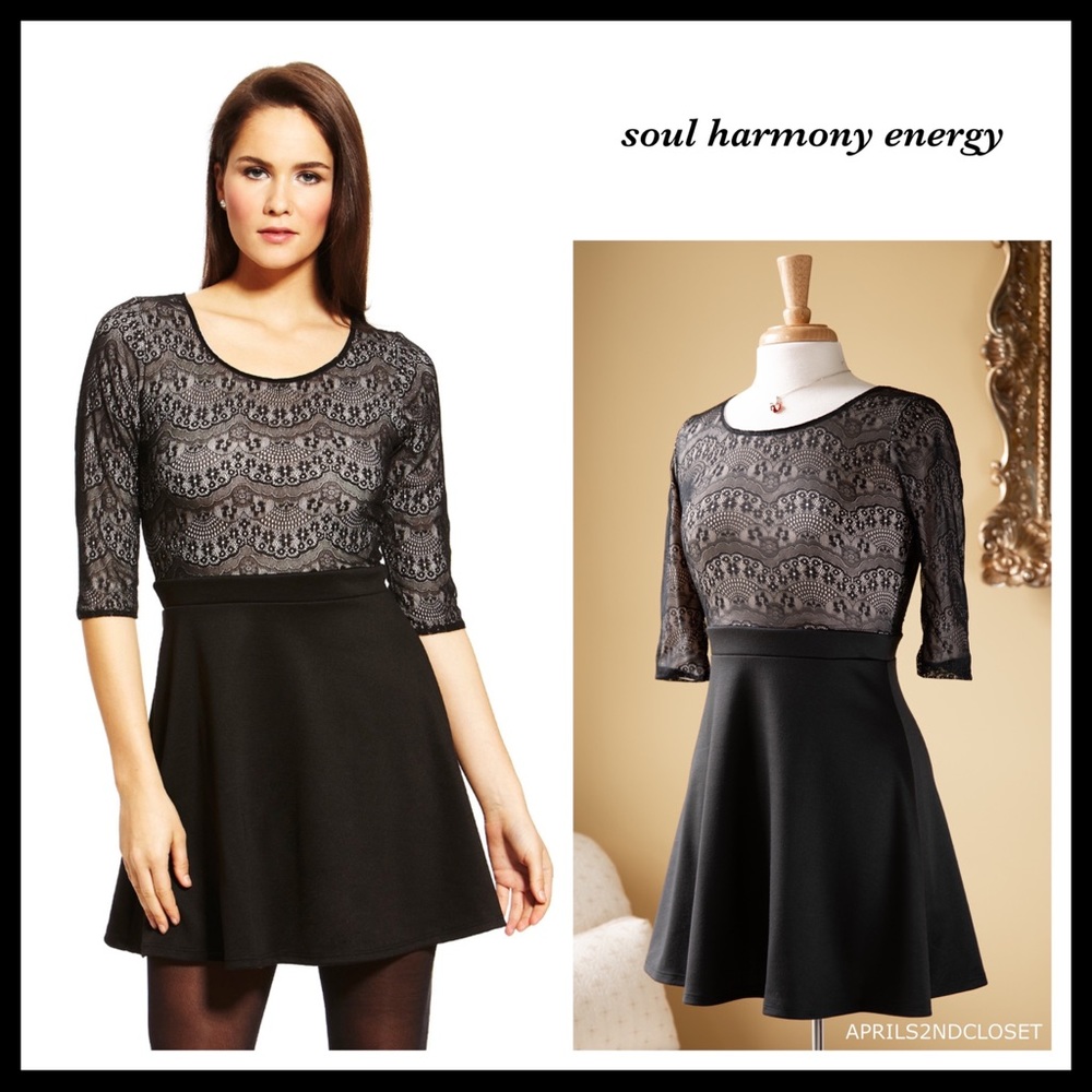 BLACK A-LINE KNIT LACE SHIFT MINI TUNIC DRESS 80s RETRO VINTAGE STYLE A3C